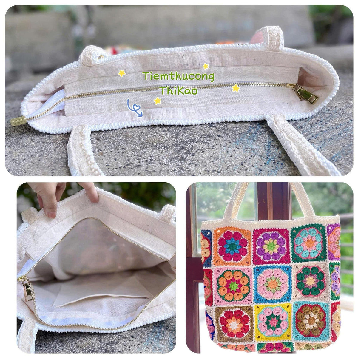 Granny square crochet bag, Africa flower summer bag, Big tote bag, handmade bag, Crochet shoulder bag,Birthday gift, summer Bag