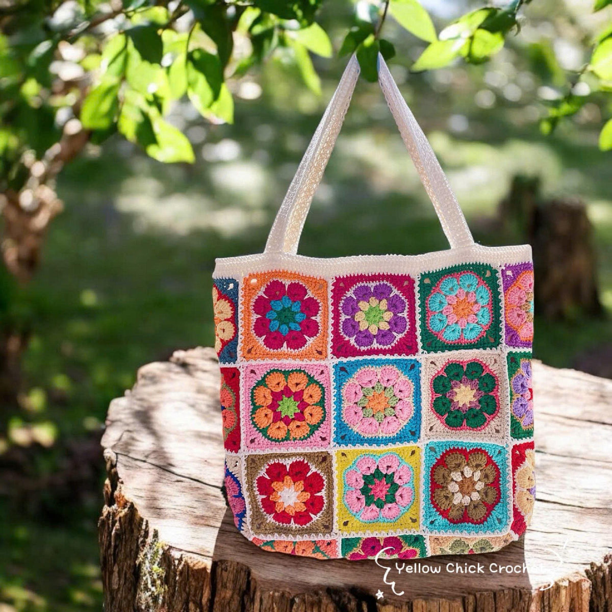 Granny square crochet bag, Africa flower summer bag, Big tote bag, handmade bag, Crochet shoulder bag,Birthday gift, summer Bag