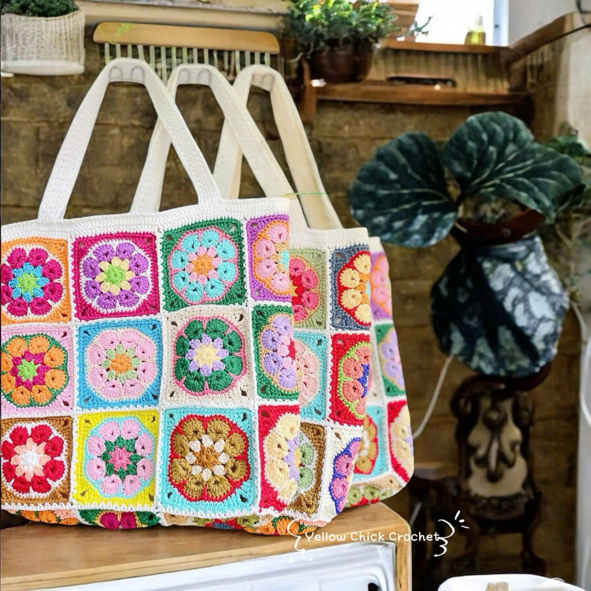 Granny square crochet bag, Africa flower summer bag, Big tote bag, handmade bag, Crochet shoulder bag,Birthday gift, summer Bag