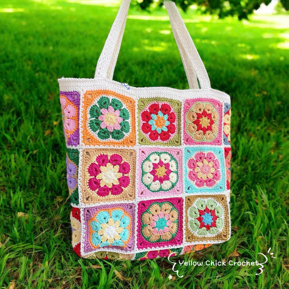 Granny square crochet bag, Africa flower summer bag, Big tote bag, handmade bag, Crochet shoulder bag,Birthday gift, summer Bag