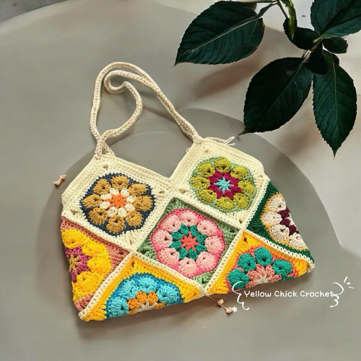 Granny square crochet bag, Africa flower summer bag, Big tote bag, handmade bag, Crochet shoulder bag,Birthday gift, summer Bag
