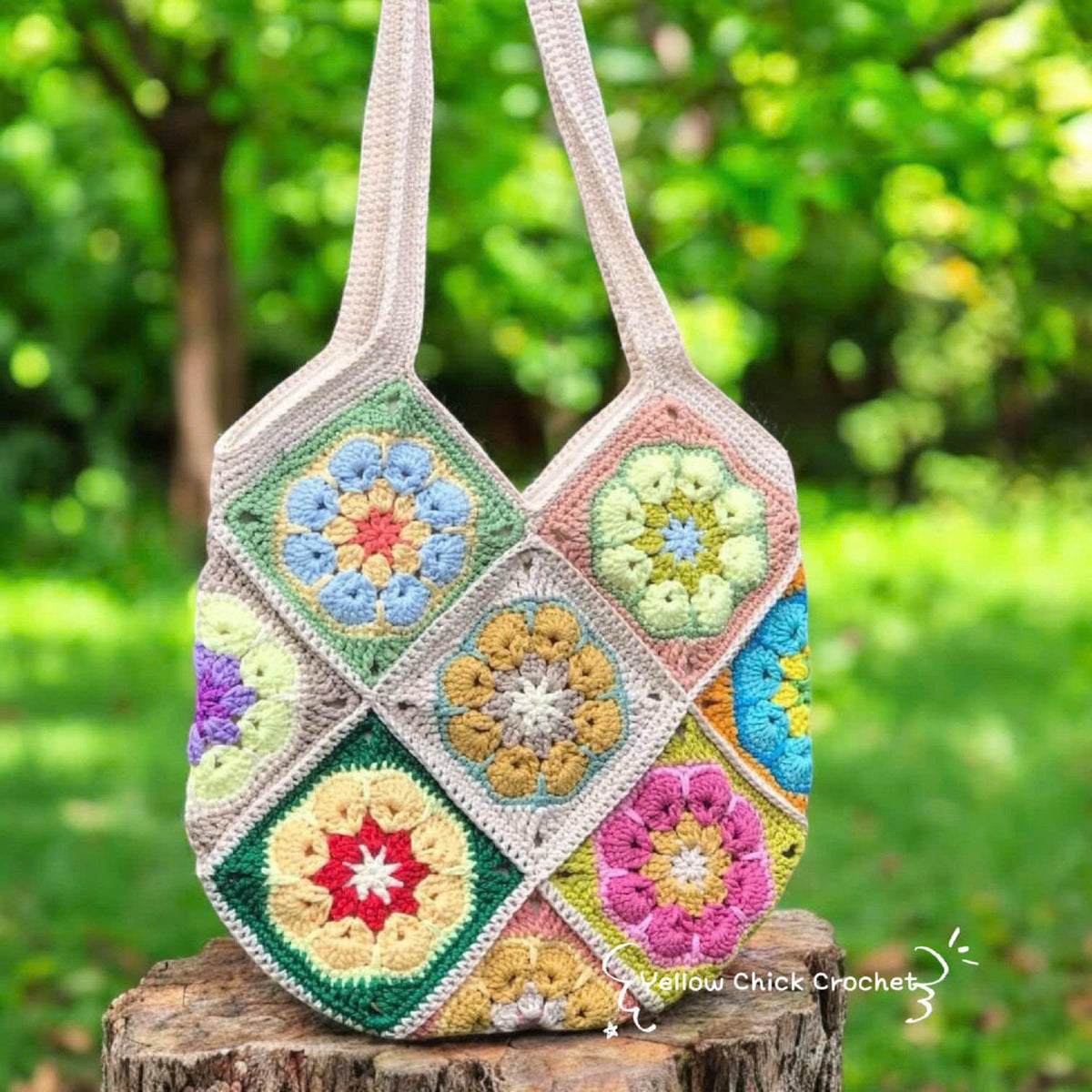 Granny square crochet bag, Africa flower summer bag, Big tote bag, handmade bag, Crochet shoulder bag,Birthday gift, summer Bag