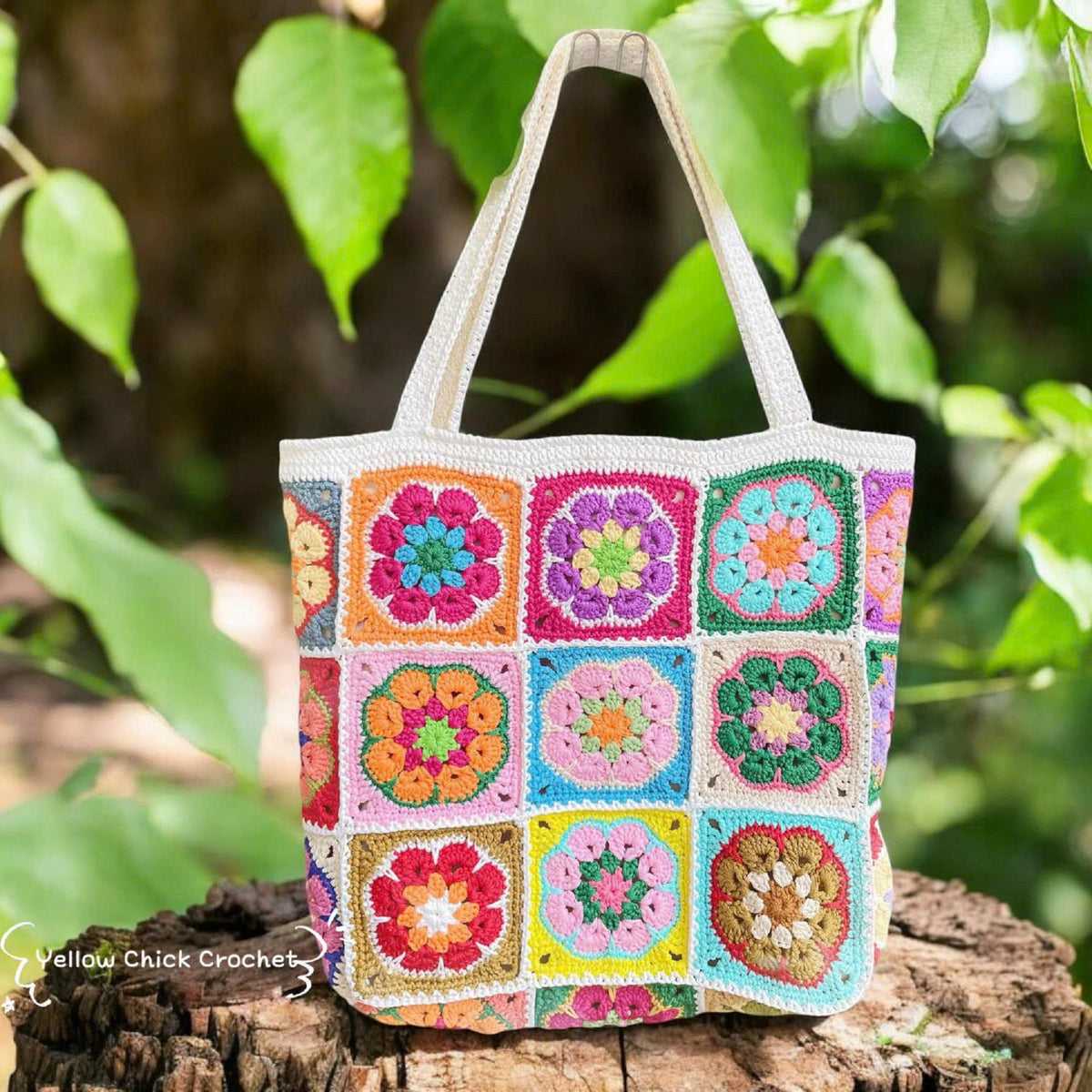 Granny square crochet bag, Africa flower summer bag, Big tote bag, handmade bag, Crochet shoulder bag,Birthday gift, summer Bag