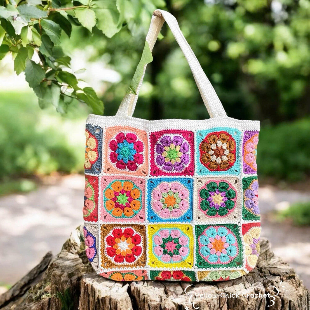 Granny square crochet bag, Africa flower summer bag, Big tote bag, handmade bag, Crochet shoulder bag,Birthday gift, summer Bag