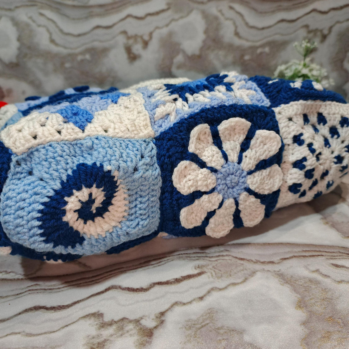 Handmade Crochet Granny Square Tote Bag | Blue Patchwork Boho Purse